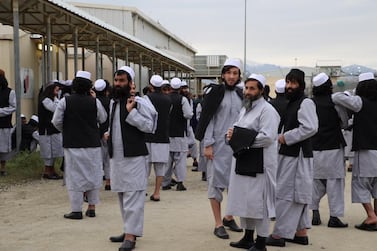 A photo released by Afghanistan's National Security Council shows newly freed Taliban prisoners at Bagram prison, north of Kabul, on April 11, 2020. via Reuters