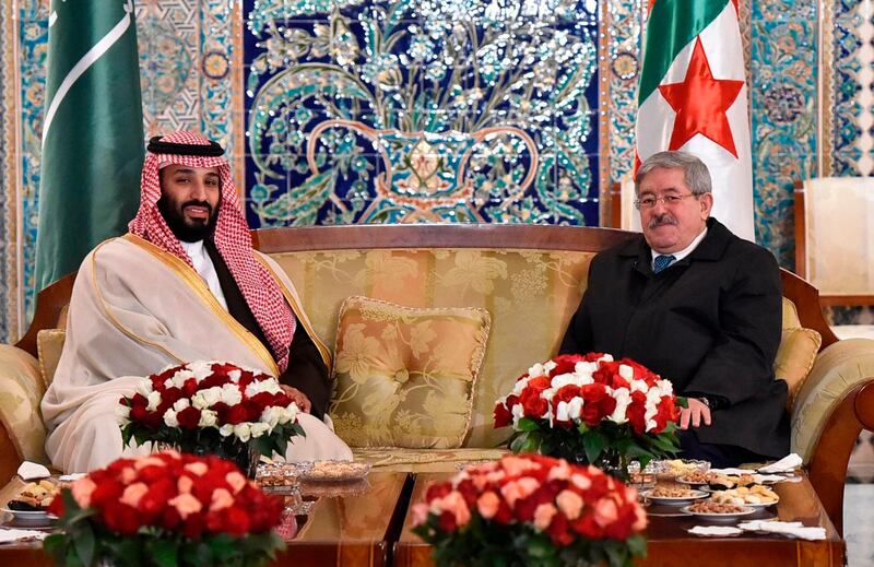 Saudi Crown Prince Mohammed bin Salman meets Algerian Prime Minister Ahmed Ouyahia in Algiers. AFP
