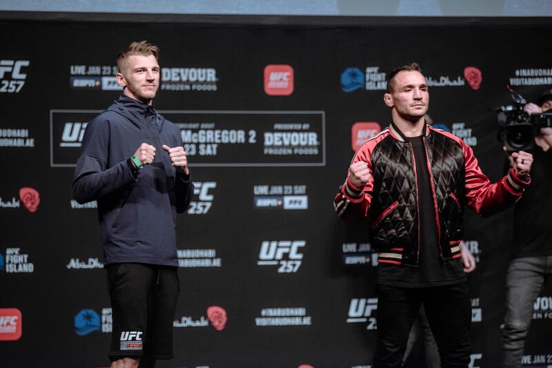 Dan Hookerr and Michael Chandler at the UFC 257 press conference event inside Etihad Arena on UFC Fight Island on January 21, 2021 in Yas Island, Abu Dhabi. Courtesy DCT