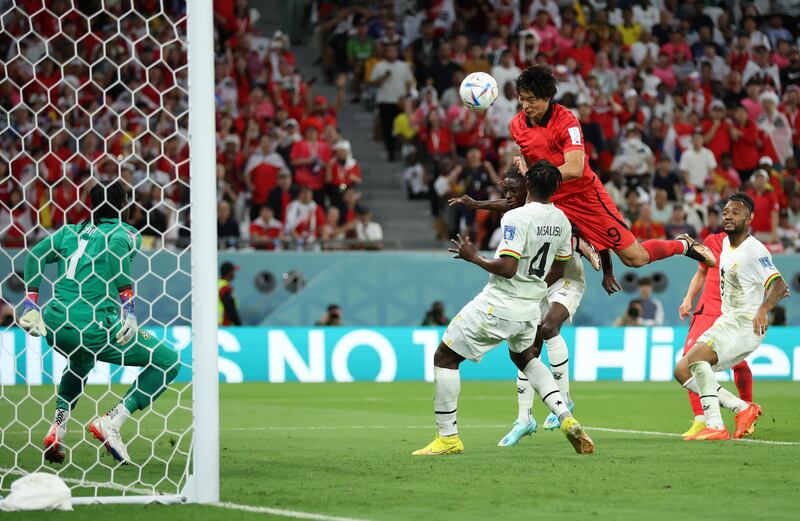 Cho Gue-sung scores South Korea's second goal. Getty