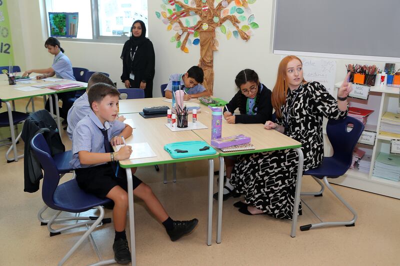 Fifth-year pupils at the Gems Metropole School in Al Waha, Dubai. Pawan Singh / The National