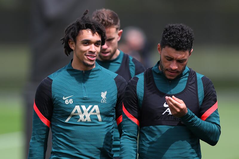 Trent Alexander-Arnold and Alex Oxlade-Chamberlain at training. Getty