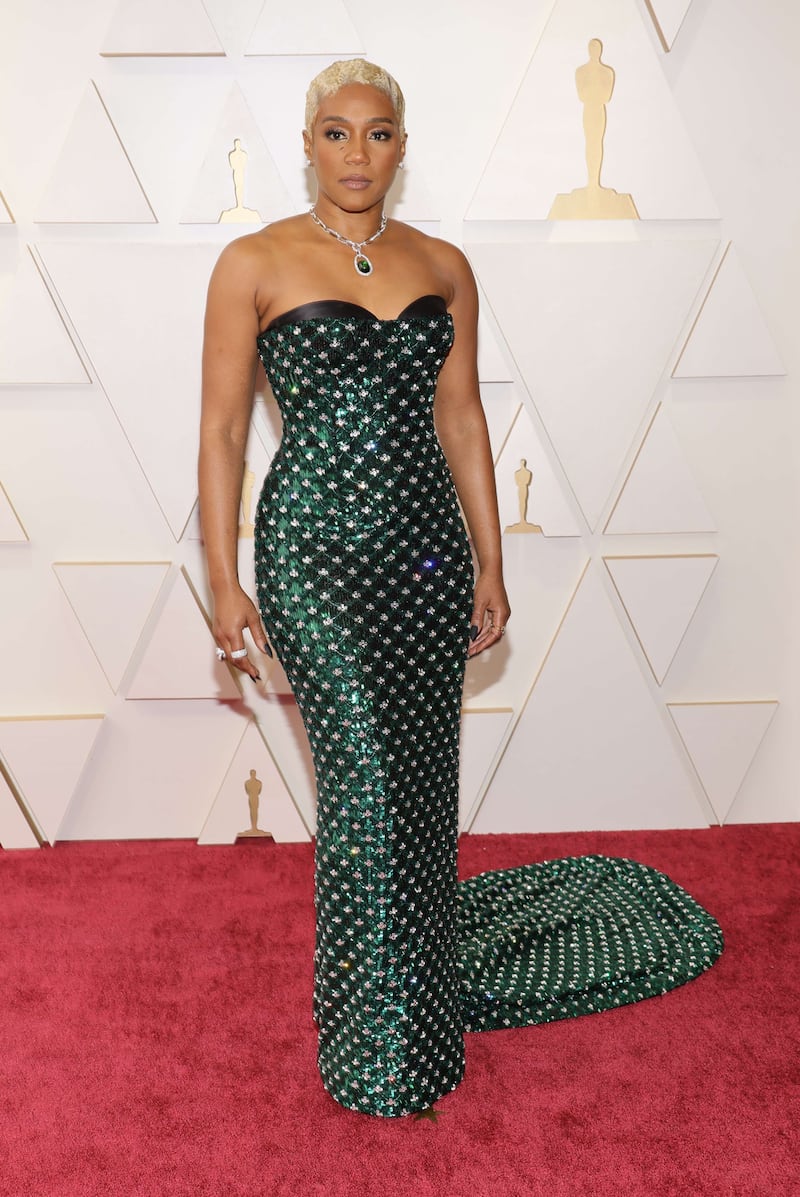 Tiffany Haddish, wearing green Dolce & Gabbana. AFP