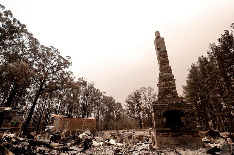 Destroyed homes are seen in Sarsfield, Australia. Getty