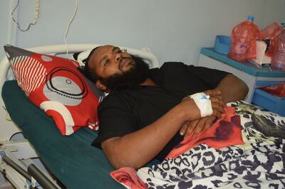 Nadhmi Abdu a soldier survived the deadly attack receiving treatment in a hospital in Aden. Ali Mahmood / The National