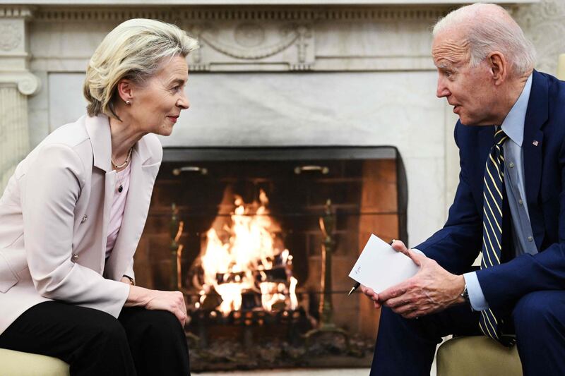 US President Joe Biden meets European Commission President Ursula von der Leyen at the White House in Washington. AFP