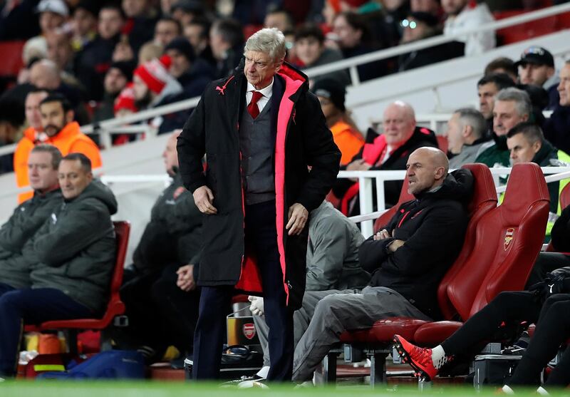 LONDON, ENGLAND - DECEMBER 07:  Arsenal manager Arsene Wenger looks on during the UEFA Europa League group H match between Arsenal FC and BATE Borisov at Emirates Stadium on December 7, 2017 in London, United Kingdom.  (Photo by Matthew Lewis/Getty Images)