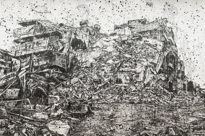 ‘Here is Aleppo’ is a three-layer ink drawing. Courtesy Nicky Nodjoumi