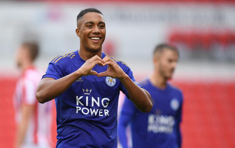 STOKE ON TRENT, ENGLAND - JULY 27: Youri Tielemans of Leicester celebrates his goal during the Pre-Season Friendly match between Stoke City and Leicester City at the Bet365 Stadium on July 27, 2019 in Stoke on Trent, England. (Photo by Michael Regan/Getty Images)
