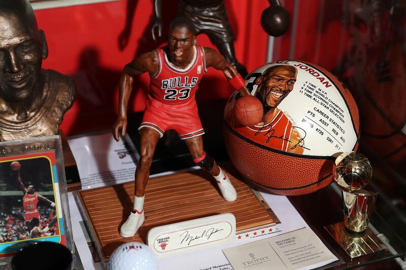 Figures and memorabilia from Michael Jordan toy historian collector Joshua De Vaney. Getty Images