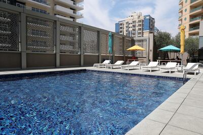 The swimming pool at the Rove hotel in Dubai's Healthcare City. Pawan Singh / The National