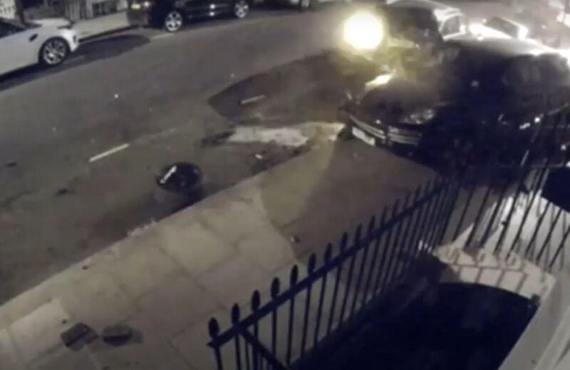 A Knightsbridge street was a scene of carnage after an Audi crashed into a string of supercars. Simon Harris/YouTube