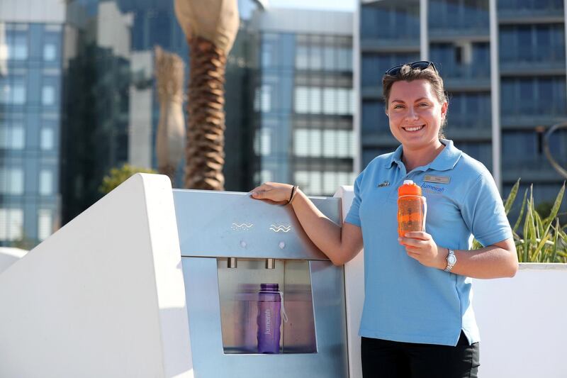 Abu Dhabi, United Arab Emirates - November 29, 2018: Emily Armstrong, the marine and environmental manager at the new Jumeirah Saadiyat Island Resort. The hotel has banned single-use plastics and has its own water filtration system that people can fill up their bottles with. Thursday the 29th of November 2018 at Saadiyat Island, Abu Dhabi. Chris Whiteoak / The National