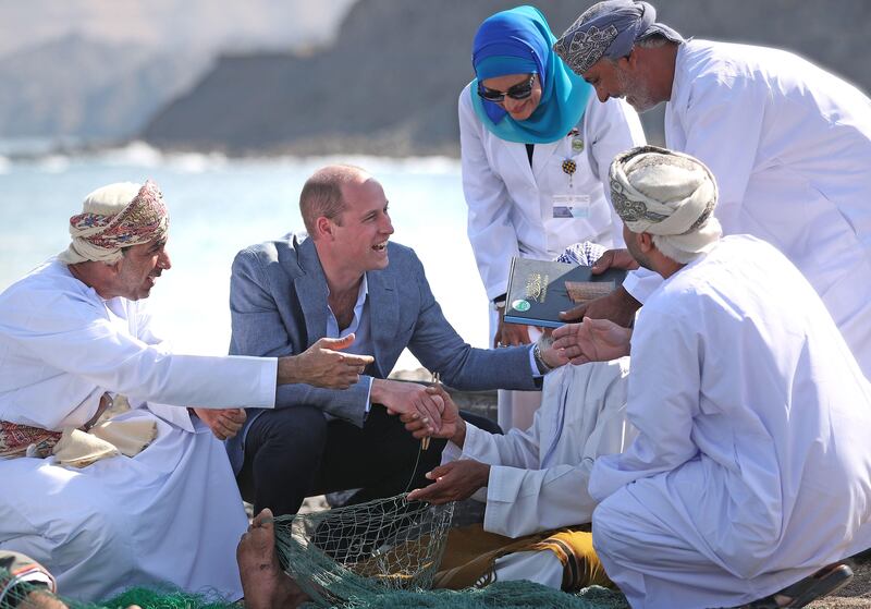 Prince William is about to commence his first official trip to the UAE. The prince visited the Gulf in 2019, he is pictured here meeting Omani fishermen at the Marina Bandar al Rowdha, Muscat, as part of his tour of Kuwait and Oman. Alamy