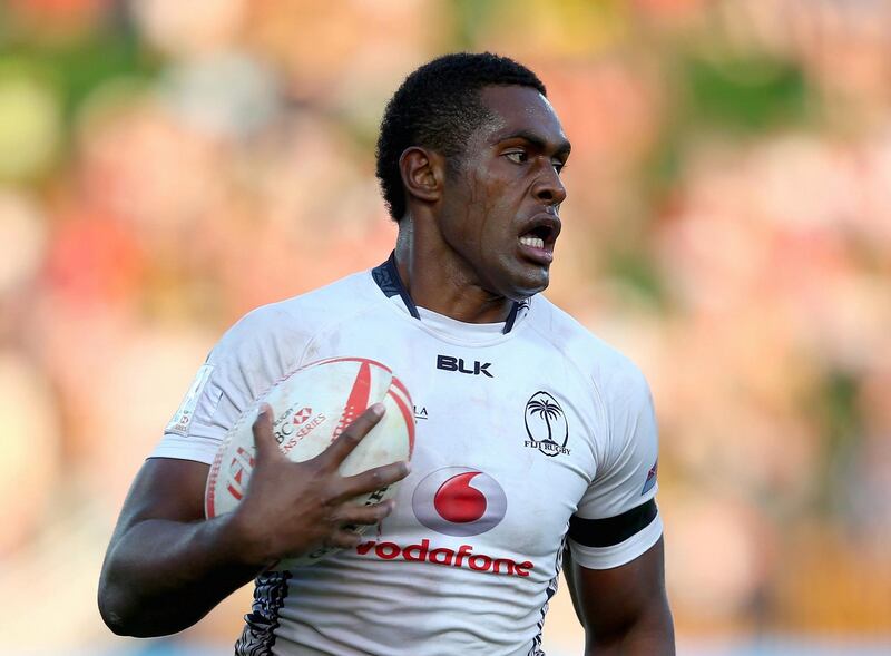 DUBAI, UNITED ARAB EMIRATES - DECEMBER 05:  Viliame Mata of Fiji races away to score a try against New Zealand during the Emirates Dubai Rugby Sevens - HSBC World Rugby Sevens Series Cup Semi Final at The Sevens Stadium  on December 5, 2015 in Dubai, United Arab Emirates.  (Photo by Francois Nel/Getty Images)