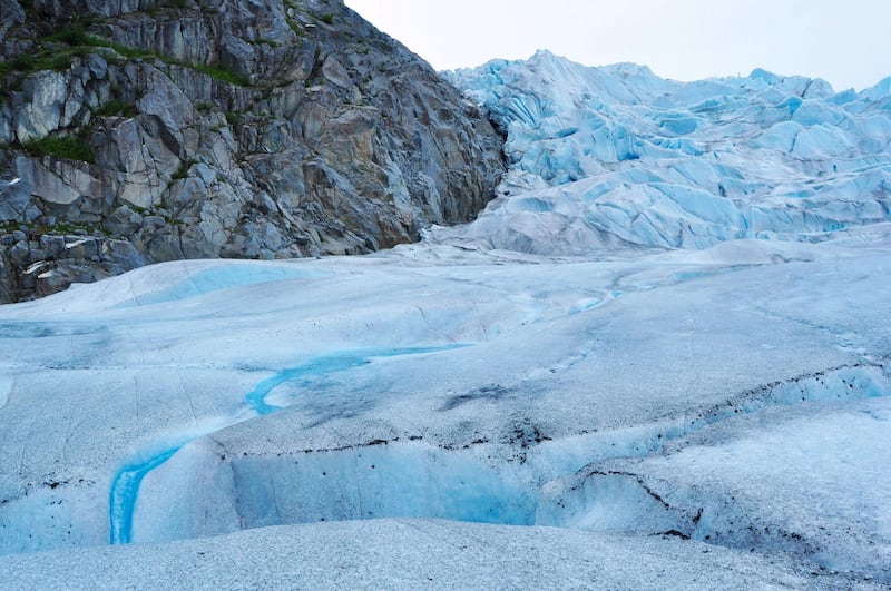 2D8JWYN Permafrost melting down, surface of a glacier, Mendenhall Glacier, Alaska