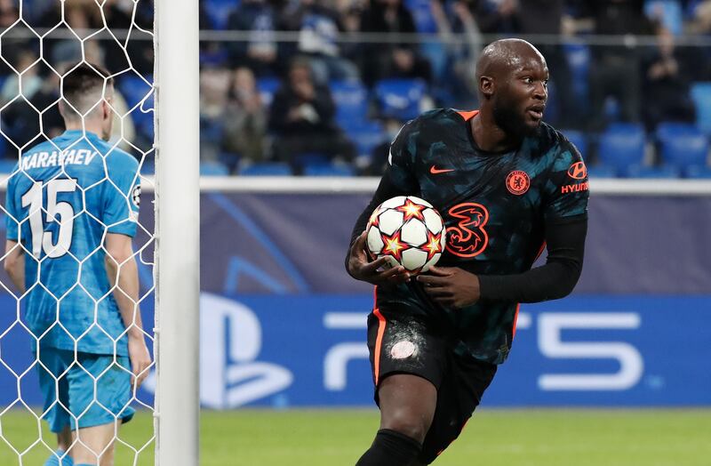 Chelsea's Romelu Lukaku after scoring the equaliser during the Champions League match against Zenit St. Petersburg on December 8, 2021. EPA