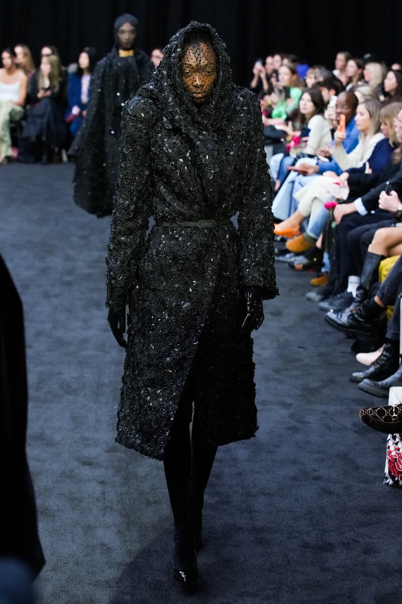 Richard Quinn presented looks inspired by mourning clothes. Photo: Richard Quinn
