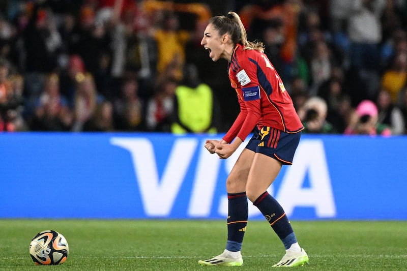 Spain's Olga Carmona celebrates scoring her team's first goal. AFP