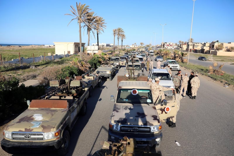 Military vehicles of Misrata forces, under the protection of Tripoli's forces, are seen in Tajura neighborhood , east of Tripoli, Libya April 6, 2019. REUTERS/Hani Amara