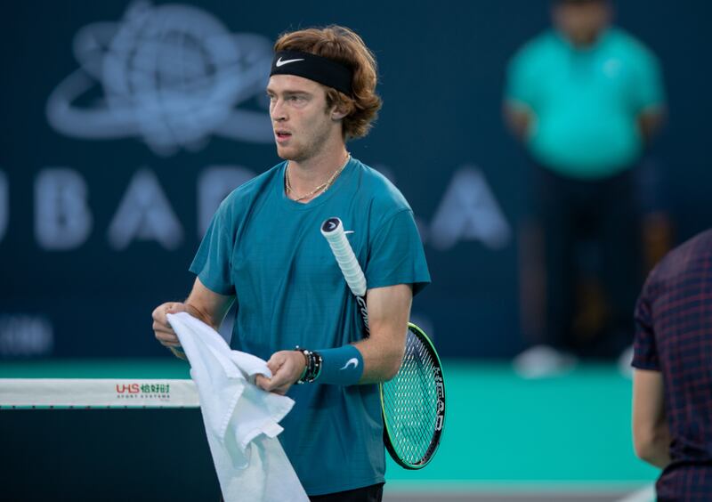 Andrey Rublev during his match with Denis Shapovalov at the Mubadala World Tennis Championship. Victor Besa / The National