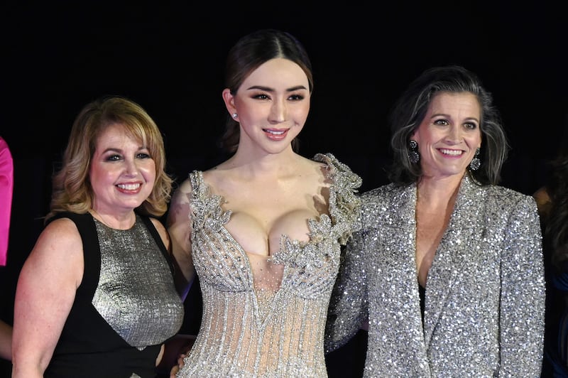 From left, Miss Universe president Paula Shugart, Jakrajutatip and Miss Universe chief executive Amy Emmerich. 