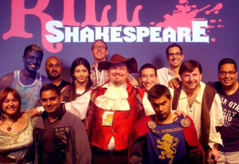 The UAE-based cast of 'Kill Shakespeare' are pictured with creators Anthony Del Col and Conor Mcreery (top row). Courtesy: Backstage Productions