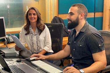 'The Basement' writer and director Omar Adam, left, working in the studio with Finyal Media co-founder and chief executive Leila Hamadeh. Finyal Media