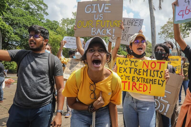 Protesters in Colombo, Sri Lanka, accusing the government of failing to address the country’s escalating economic crisis. EPA