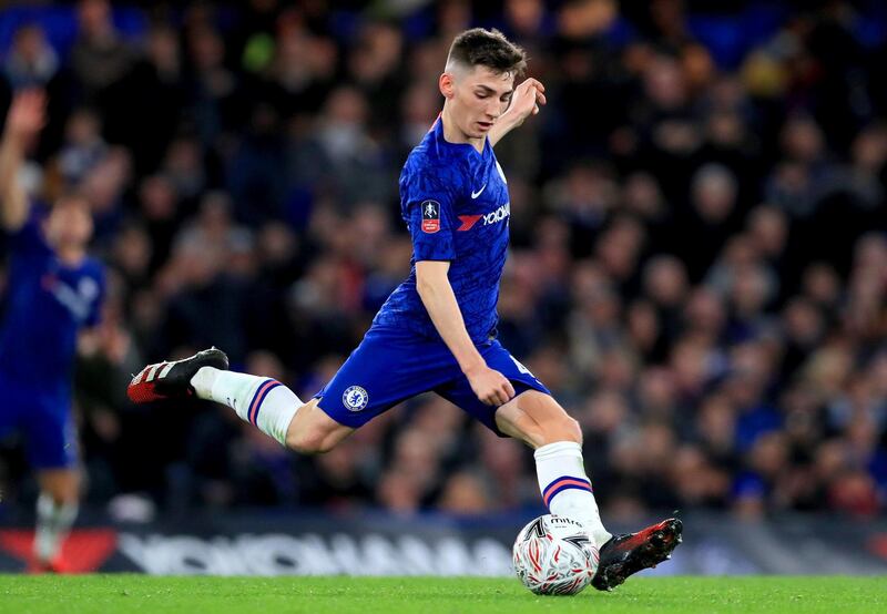 Billy Gilmour attempts a shot on goal against Liverpool. PA