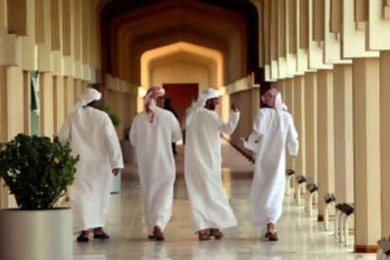 Students walk to a lecture at UAE University in Al AIn. Broadly speaking, Arabs are healthier and better educated than at any other time in history.