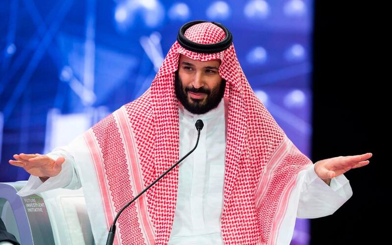 In this photo released by Saudi Press Agency, SPA, Saudi Crown Prince, Mohammed bin Salman addresses the Future Investment Initiative conference, in Riyadh, Saudi Arabia, Wednesday, Oct. 24, 2018. The Crown Prince addressed the summit on Wednesday, his first such comments since the killing earlier this month of Washington Post columnist Jamal Khashoggi at the Saudi Consulate in Istanbul. (Saudi Press Agency via AP)