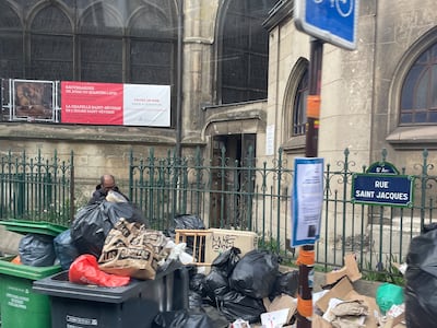 Rubbish piled high outside the Church of Saint-Severin, Paris. Hayley Skirka / The National