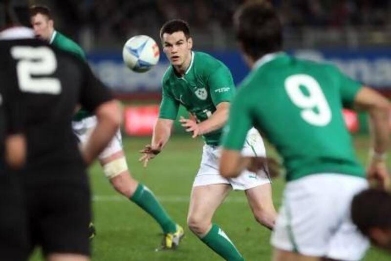 Ireland's regular fly-half Jonathan Sexton, centre, is among a host of injured Ireland players so Paddy Jackson will replace him in the lineup on Sunday against Scotland in a Six Nations Rugby match. Michael Bradley / AFP