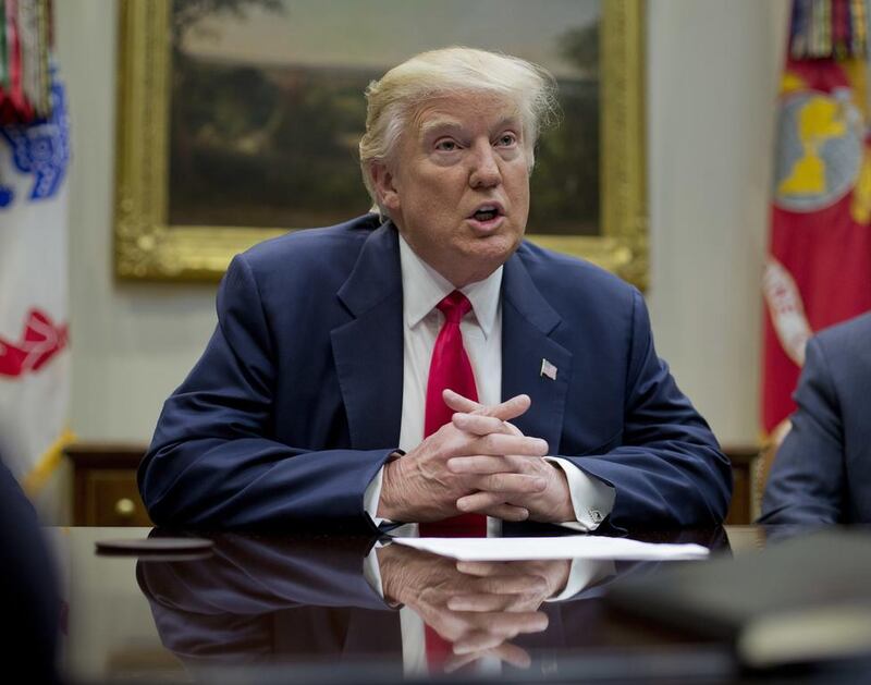 President Donald Trump speaks in the Roosevelt Room of the White House in Washington. Pablo Martinez Monsivais / AP Photo