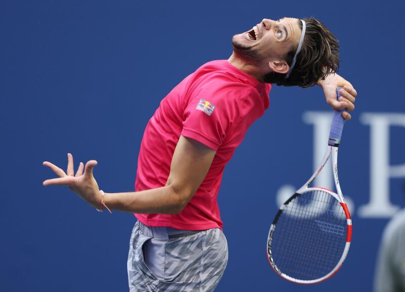 Austria'a Dominic Thiem serves to Alexander Zverev, of Germany, on his way to victory in the US Open final at Flushing Meadows, New York, on Sunday, September 13. EPA