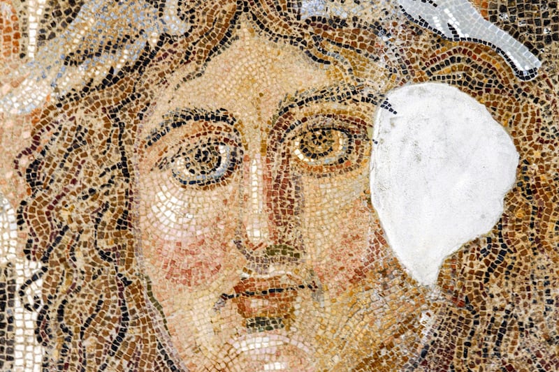 A mosaic of Medusa on display at the Cyrene Museum, which houses Greco-Roman artefacts, in the eastern Libyan town of Shahat, near the ruins of the ancient city of Cyrene.  AFP