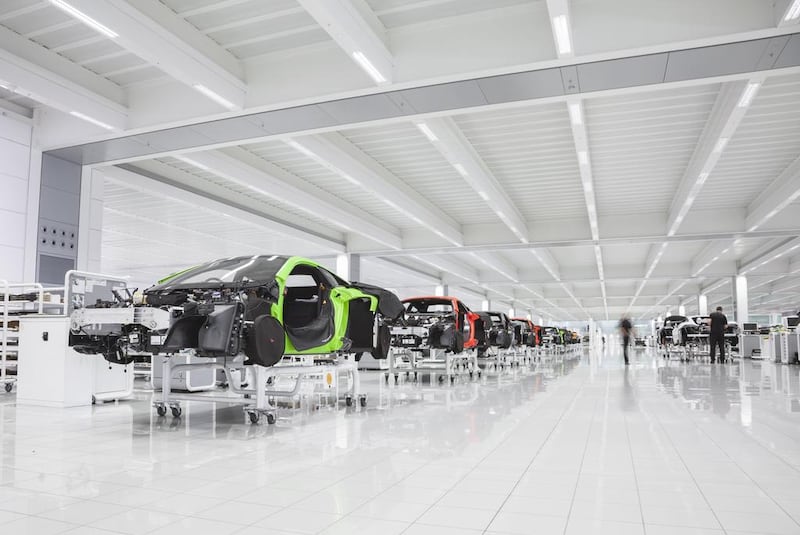 Field of dreams: McLaren chassis await the next stage at the supercar production line. Courtesy: McLaren