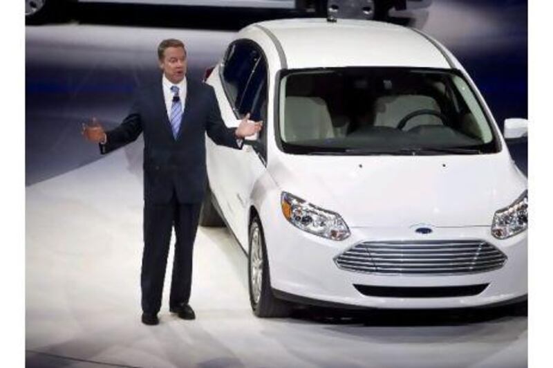 Bill Ford, the executive chairman of Ford Motor Company, introduces the Focus electric car at a Detroit auto show. A reader recommends an advertising campaign to promote zero-emission cars in the UAE.