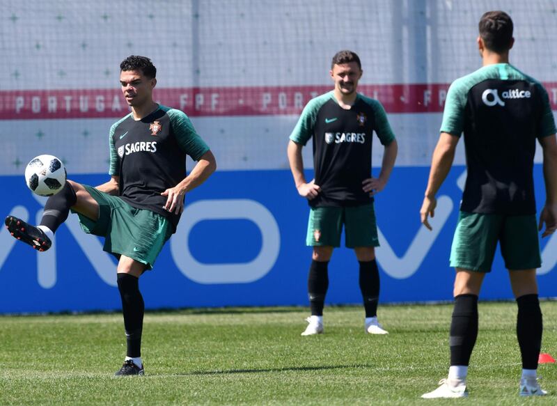 Portugal defender Pepe, left, and teammates during training in Kratovo, Moscow on June 17, 2018. Francisco Leong / AFP