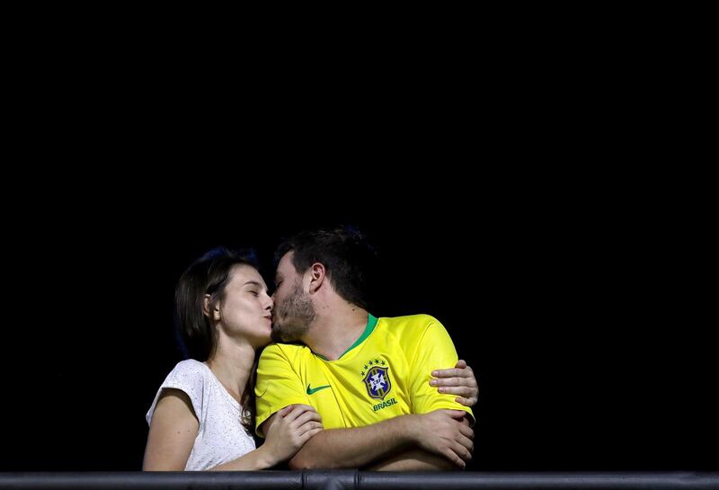 A couple kisses before the inaugural match of the Copa America 2019. EPA