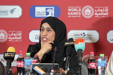 Hessa  Buhumaid, Minister of Community Development speaks at the Special Olympics Opening Press Conference. Chris Whiteoak / The National