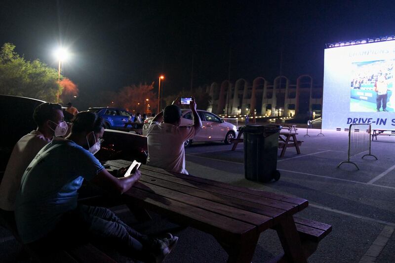 Drive-in Match Screening-AD Drive-in match for Manchester City Football Club against Chelsea Football Club screening at Zayed Sports complex in Abu Dhabi on May 29, 2021. Khushnum Bhandari / The National 
Reporter: N/A Sports
