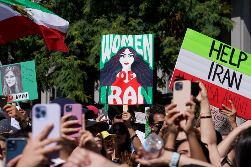 Iranian Americans in California participate in a rally after the death of Mahsa Amini. AP