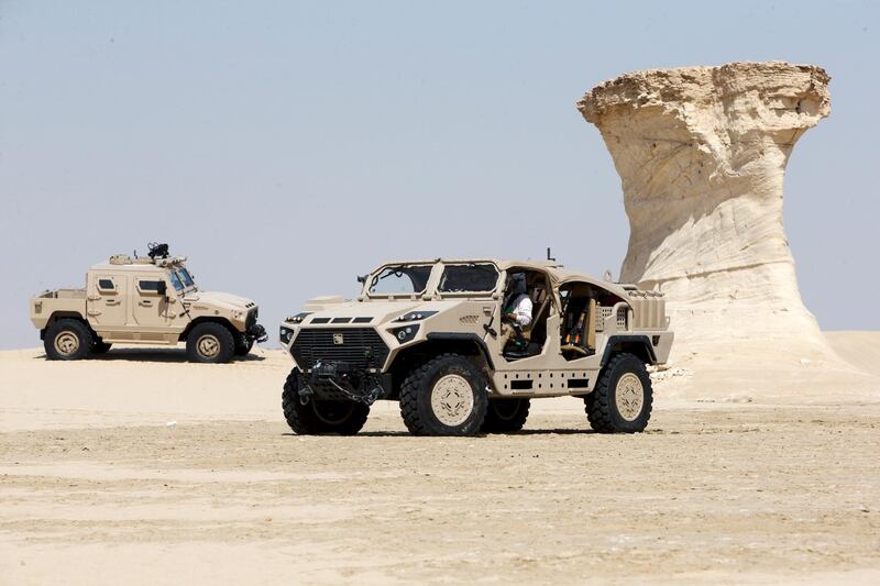 Abu Dhabi, United Arab Emirates, August 31, 2016:     NIMR Ajban Special Operation Vehicle, right, and Ajban 440A outside their headquarters at the Tawazun Industrial Park in the Al Ajban area of Abu Dhabi on August 31, 2016. Christopher Pike / The National

Job ID: 83468
Reporter: Chris Nelson
Section: Business
Keywords: 




 *** Local Caption ***  CP0831-bz-NIMR01.JPG