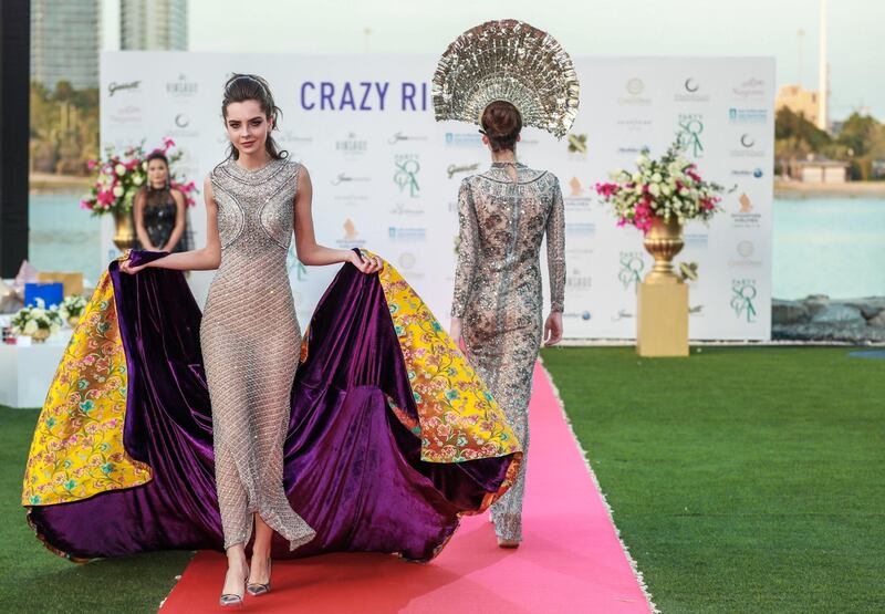 Abu Dhabi, U.A.E., January 31, 2019.  A look at Crazy Rich Asean, a fashion & jewellery show being held at the Singapore Residence in Abu Dhabi.  Fashion by Filipino designers Jose and Aldwin Guardiana.
 Victor Besa / The National
Section:  IF
Reporter:  Panna Munyal