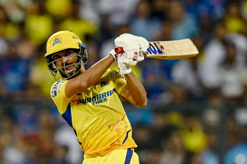 Chennai Super Kings' captain Ruturaj Gaikwad plays a shot on his was to a total of 69 off 40 deliveries. AFP