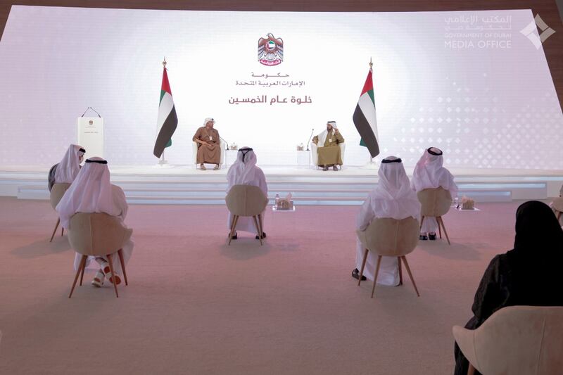 Sheikh Mohammed bin Rashid and Sheikh Mohamed bin Zayed chair the government retreat on Tuesday. Courtesy: Dubai Media Office