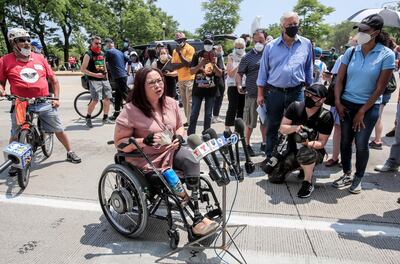 epa08496623 US Senator Tammy Duckworth speaks before participating in a Juneteenth protest rally and march for Defend Black Lives in Chicago, Illinois, USA, 19 June 2020. Juneteenth, or 19 June, is recognized as the day in 1865 that word of the Emancipation Proclamation freeing the slaves reached Galveston, Texas, USA, more than two years after President Abraham Lincoln signed it. It has become a celebration of freedom in African American communities.  EPA/TANNEN MAURY