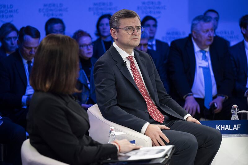 Ukraine's Foreign Minister Dmytro Kuleba takes part in the Davos panel discussion. AP